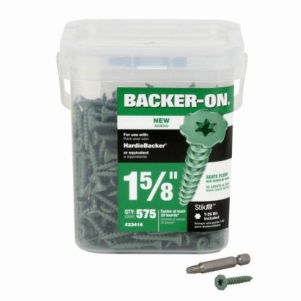 Backer-On Deck Screw, 1-5/8 in, Steel, Flat Head, Torx Drive, 575 PK 23416